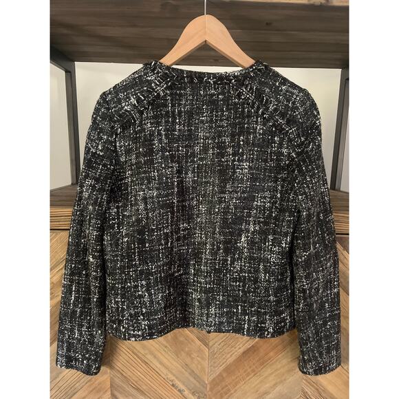 Banana Republic Tweed Zip Crop Blazer Black and Gray Sz 6 - Picture 4 of 5